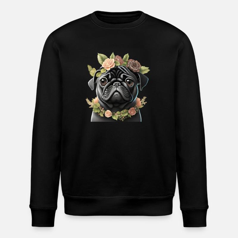 Mops mit Kranz - Stanley/Stella Unisex Bio-Sweatshirt ROLLER - Schwarz