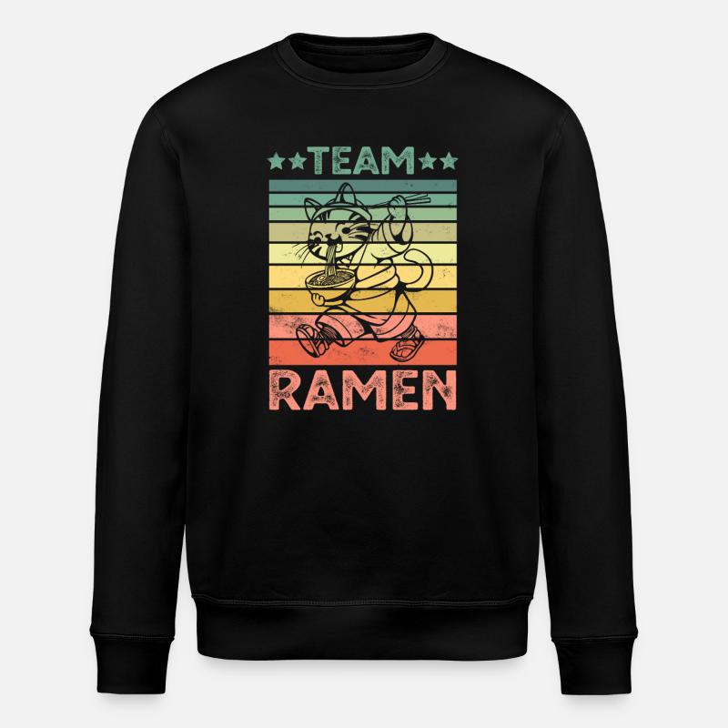 Cat Eats Ramen Noodles - Stanley/Stella ROLLER Unisex Organic Sweatshirt - black