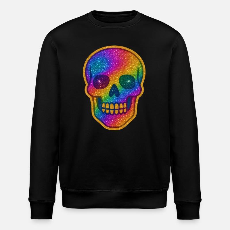 Rainbow Glitter Skull - Stanley/Stella ROLLER Unisex Organic Sweatshirt - black