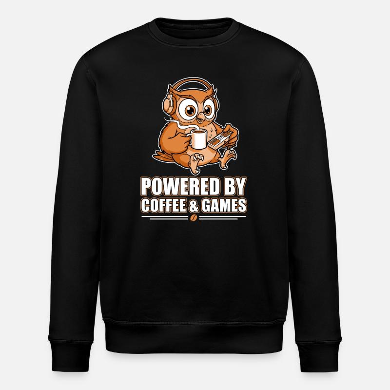 Hibou avec café et jeux - Sweat bio ROLLER Stanley/Stella Unisexe - noir