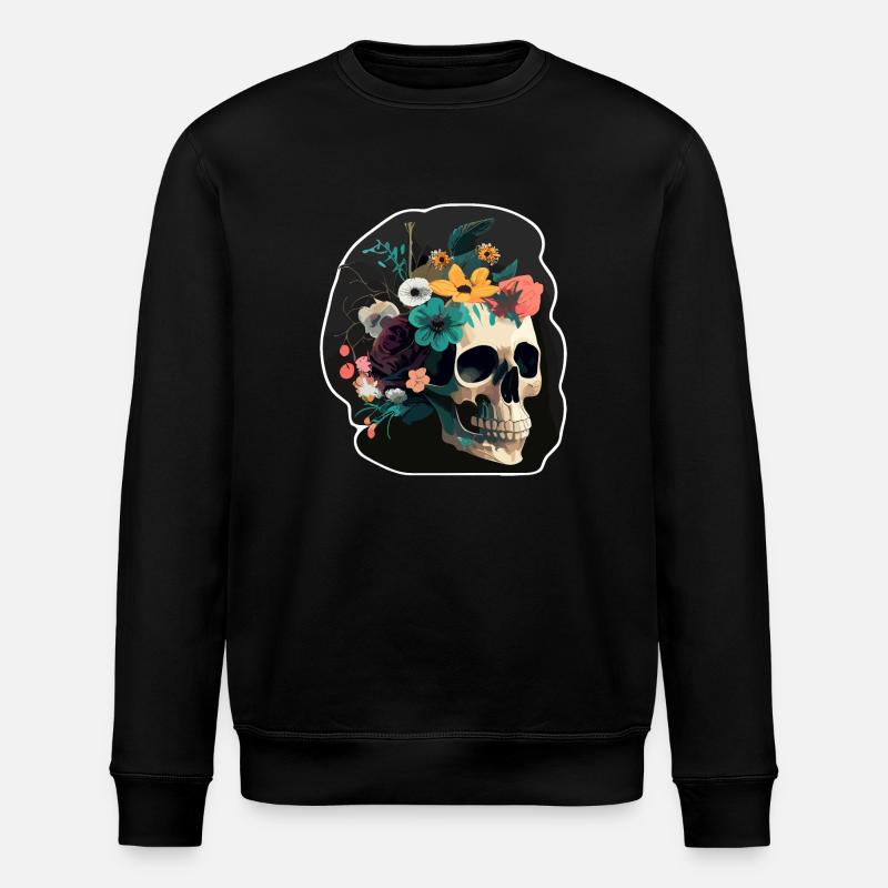 Human Skull & Flowers 8 - Stanley/Stella ROLLER Unisex Organic Sweatshirt - black