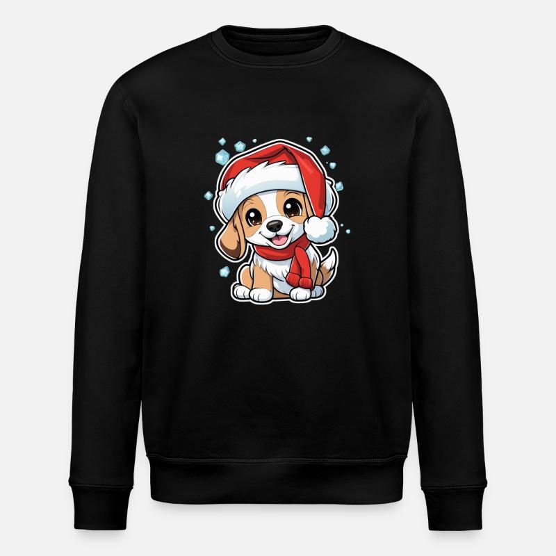Dog with Christmas Hat - Stanley/Stella ROLLER Unisex Organic Sweatshirt - black