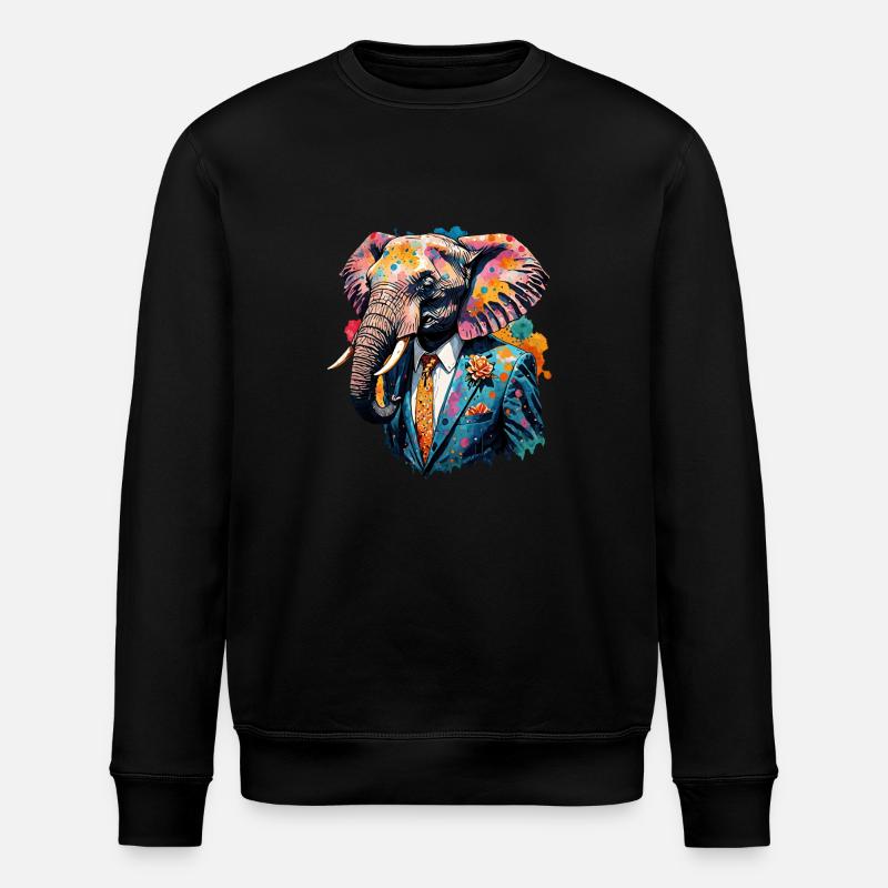 Elefant im Anzug - Stanley/Stella Unisex Bio-Sweatshirt ROLLER - Schwarz