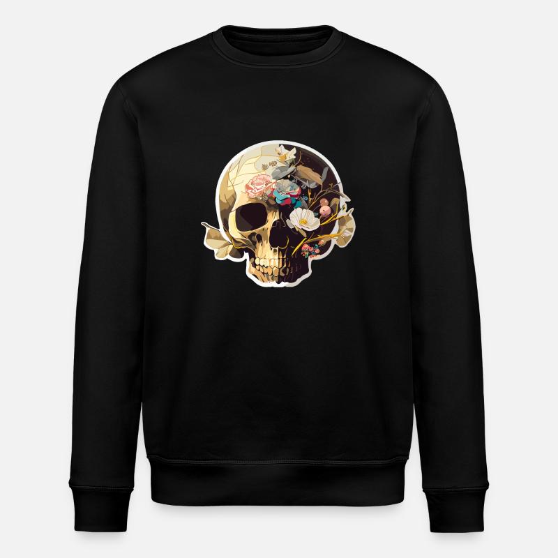 Human Skull & Flowers 19 - Stanley/Stella ROLLER Unisex Organic Sweatshirt - black