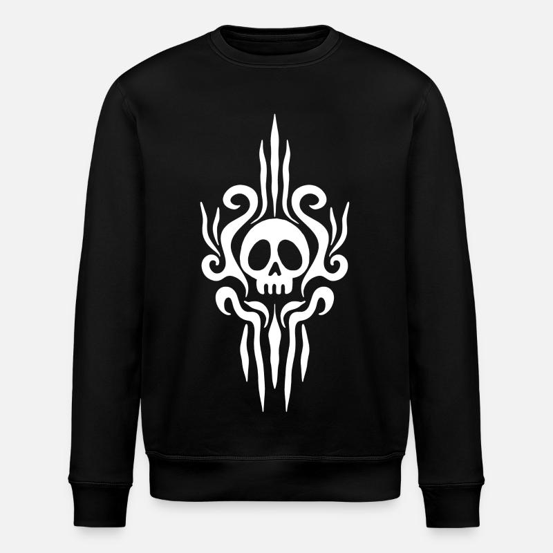 White skull and tattoo - Stanley/Stella ROLLER Unisex Organic Sweatshirt - black