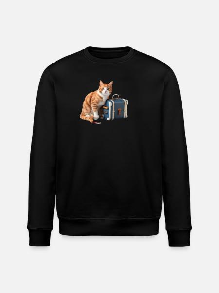 Whimsical Cat with Travel Suitcase Design - Stanley/Stella ROLLER Unisex Organic Sweatshirt - black