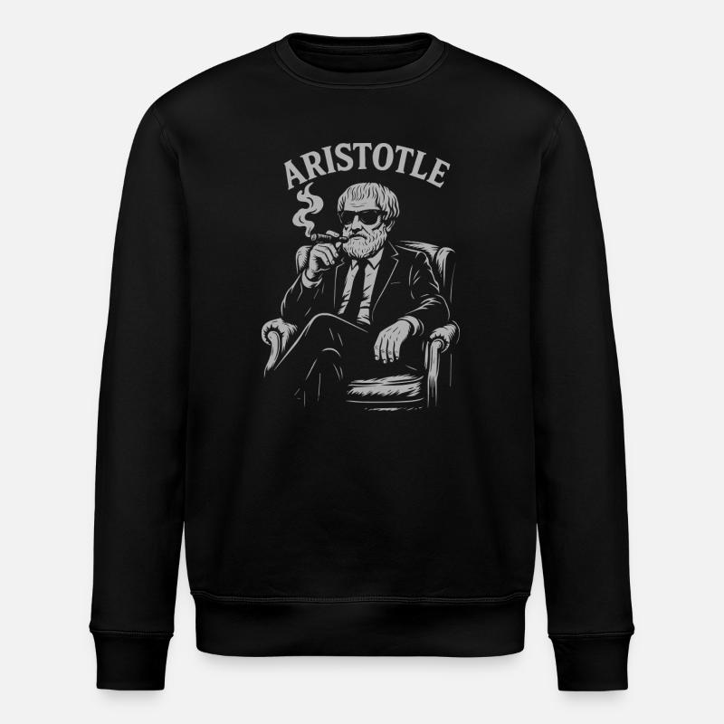 Aristotle Smoking Philosopher Portrait - Stanley/Stella ROLLER Unisex Organic Sweatshirt - black