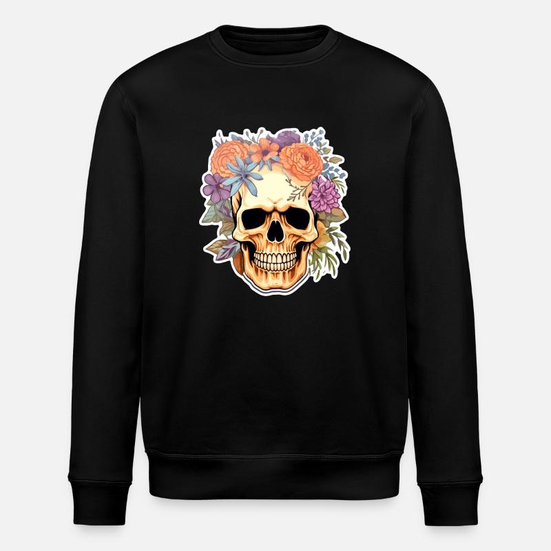 Menschlicher Schädel & Blumen 15 - Stanley/Stella Unisex Bio-Sweatshirt ROLLER - Schwarz