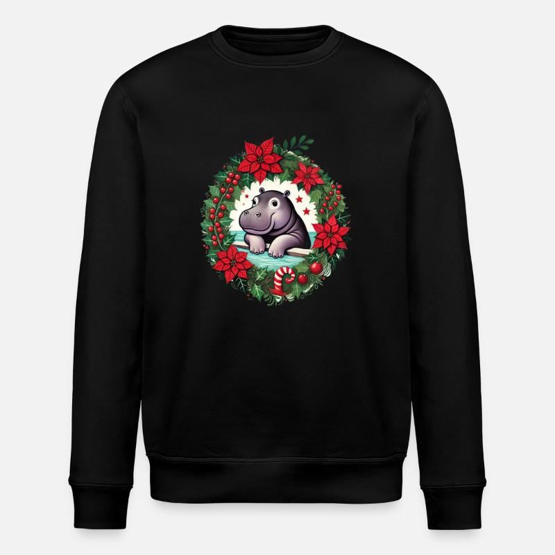 Weihnachts-Nilpferd - Stanley/Stella Unisex Bio-Sweatshirt ROLLER - Schwarz