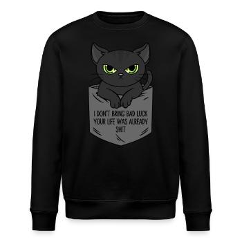 Schwarze Katze Brusttasche Ich bringe kein Unglück - Stanley/Stella Unisex Bio-Sweatshirt ROLLER - Schwarz - Vorne - Nik (191cm)