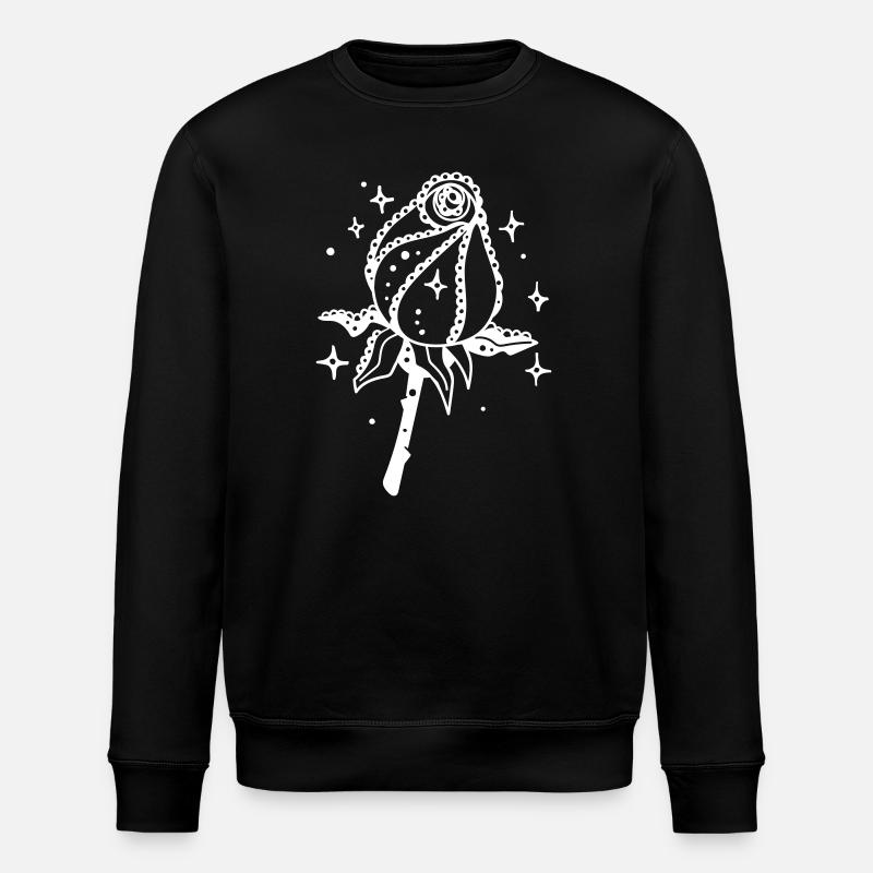 Weiße Rose mit Sternenglanz - Stanley/Stella Unisex Bio-Sweatshirt ROLLER - Schwarz