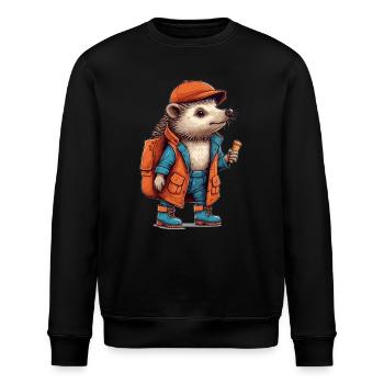 Süßer Igel auf Wandertour - Stanley/Stella Unisex Bio-Sweatshirt ROLLER - Schwarz - Vorne - Nik (191cm)