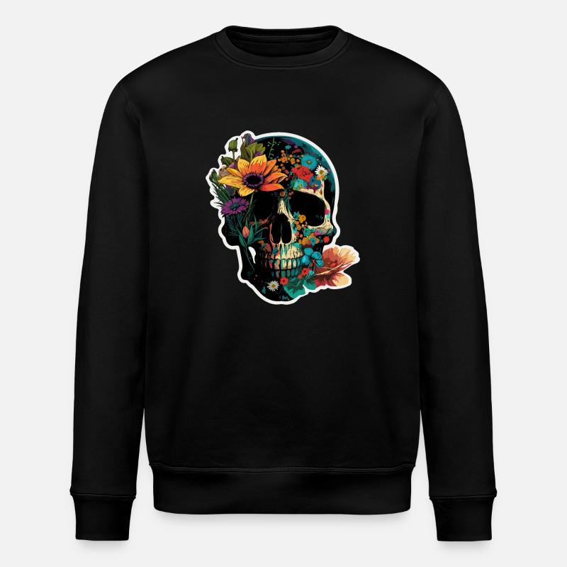 Human Skull & Flowers 40 - Stanley/Stella ROLLER Unisex Organic Sweatshirt - black