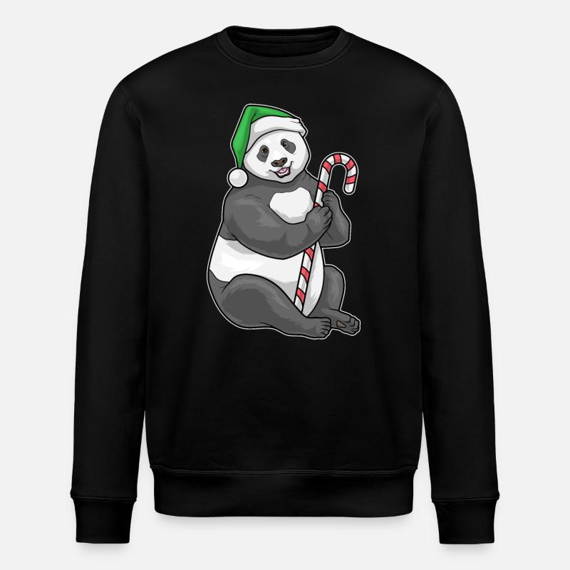 Panda Christmas Candy Cane - Stanley/Stella ROLLER Unisex Organic Sweatshirt - black
