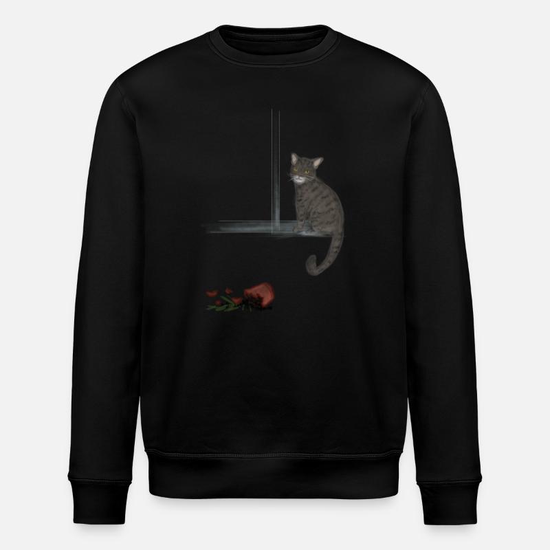 Moonlit tabby and fallen rose - Stanley/Stella ROLLER Unisex Organic Sweatshirt - black