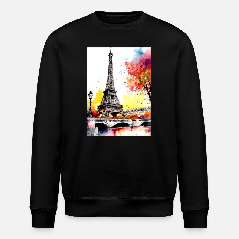 Eiffel Tower in autumn watercolour - Stanley/Stella ROLLER Unisex Organic Sweatshirt - black