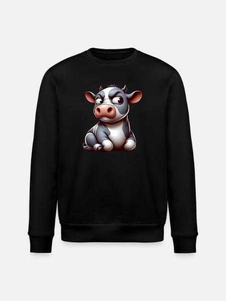 Funny skeptical cartoon cow bull - Stanley/Stella ROLLER Unisex Organic Sweatshirt - black