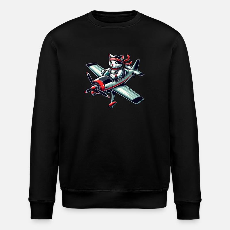 Pilote Cat Hélice Avion Volant - Sweat bio ROLLER Stanley/Stella Unisexe - noir