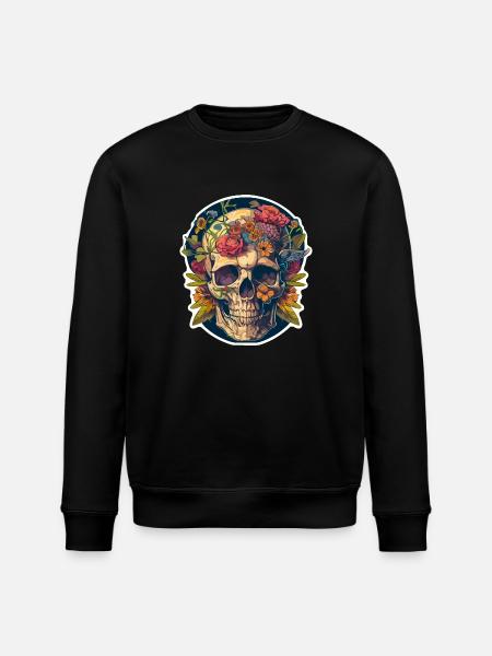 Human Skull & Flowers 24 - Stanley/Stella ROLLER Unisex Organic Sweatshirt - black