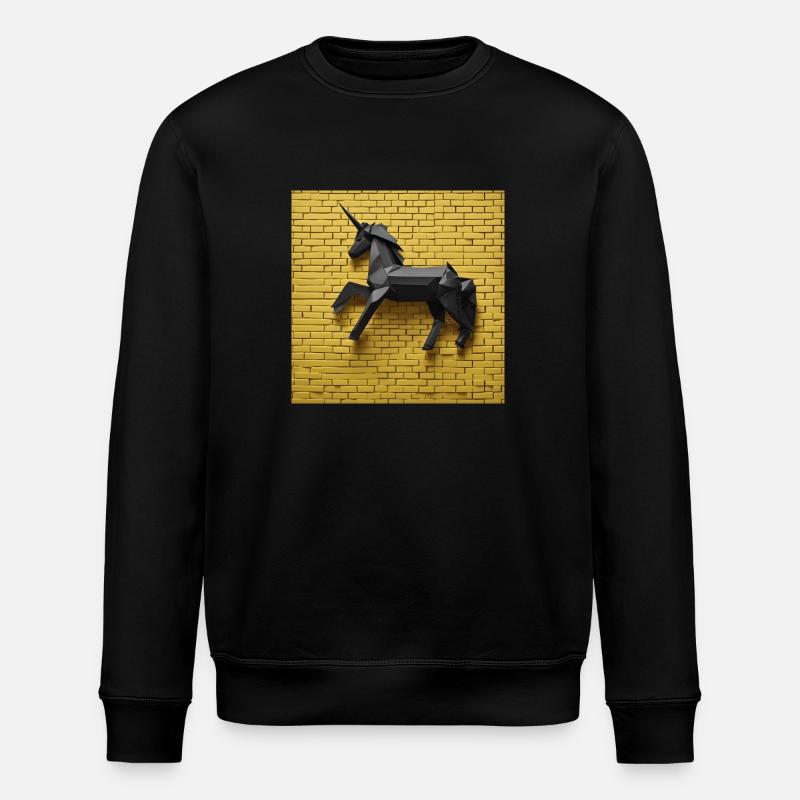 Schwarzes Einhorn vor gelber Wand - Stanley/Stella Unisex Bio-Sweatshirt ROLLER - Schwarz