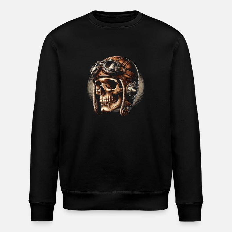 Retro Flight Skull - Stanley/Stella ROLLER Unisex Organic Sweatshirt - black