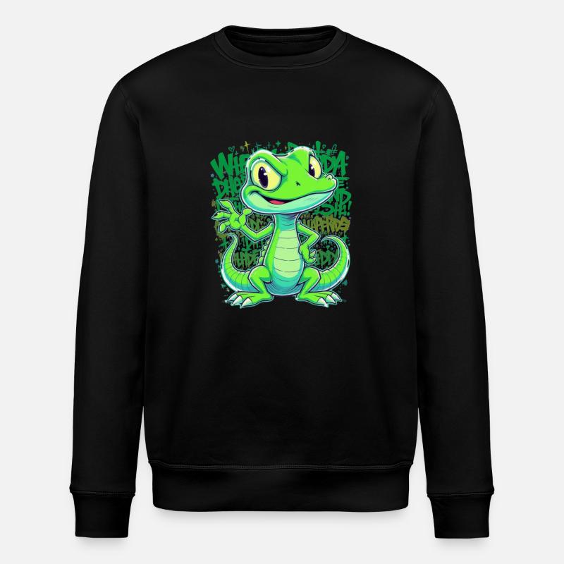 Fröhliche Echse – Witziger Comic Style - Stanley/Stella Unisex Bio-Sweatshirt ROLLER - Schwarz