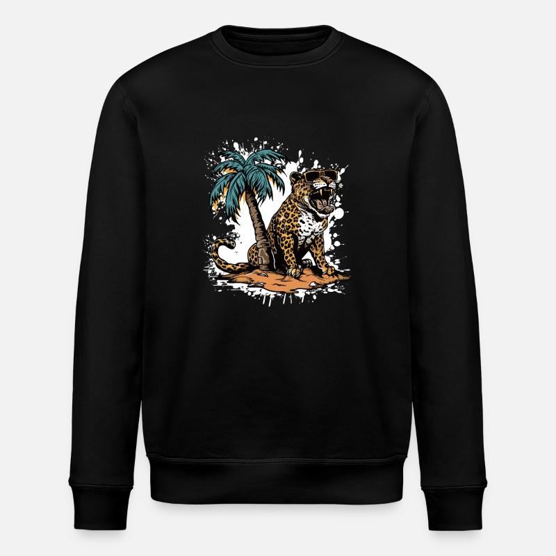 Leopard Island Palm Tree - Stanley/Stella ROLLER Unisex Organic Sweatshirt - black