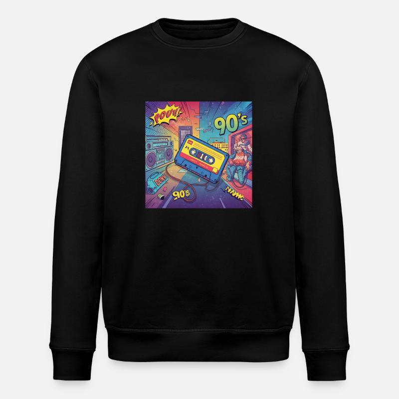90er-Vibes: Comic-Kassette im Retro-Look - Stanley/Stella Unisex Bio-Sweatshirt ROLLER - Schwarz