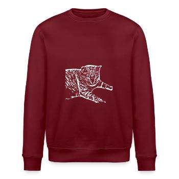 weiße Katze Katze weiß Katzenshirt Geschenk - Stanley/Stella Unisex Bio-Sweatshirt ROLLER - Burgunderrot - Vorne - Nik (191cm)
