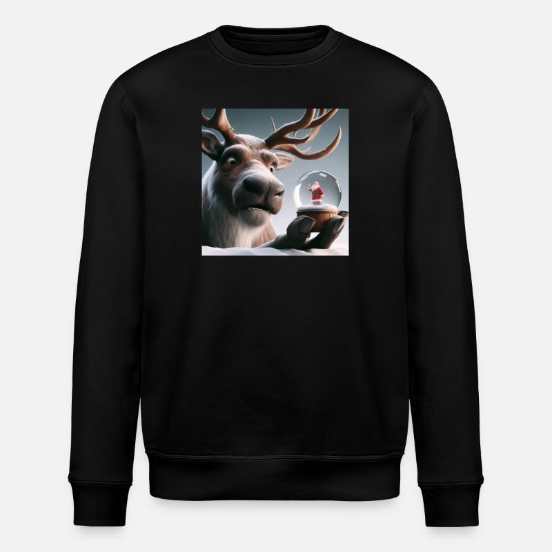Rentier mit Weihnachtsmann in Schneekugel - Stanley/Stella Unisex Bio-Sweatshirt ROLLER - Schwarz