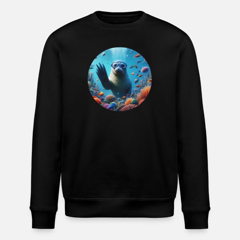 Robbe im Meer mit Taucherbrille - Stanley/Stella Unisex Bio-Sweatshirt ROLLER - Schwarz