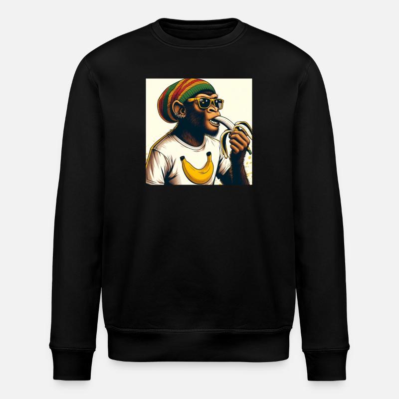Cooler Affe isst Banane - Stanley/Stella Unisex Bio-Sweatshirt ROLLER - Schwarz