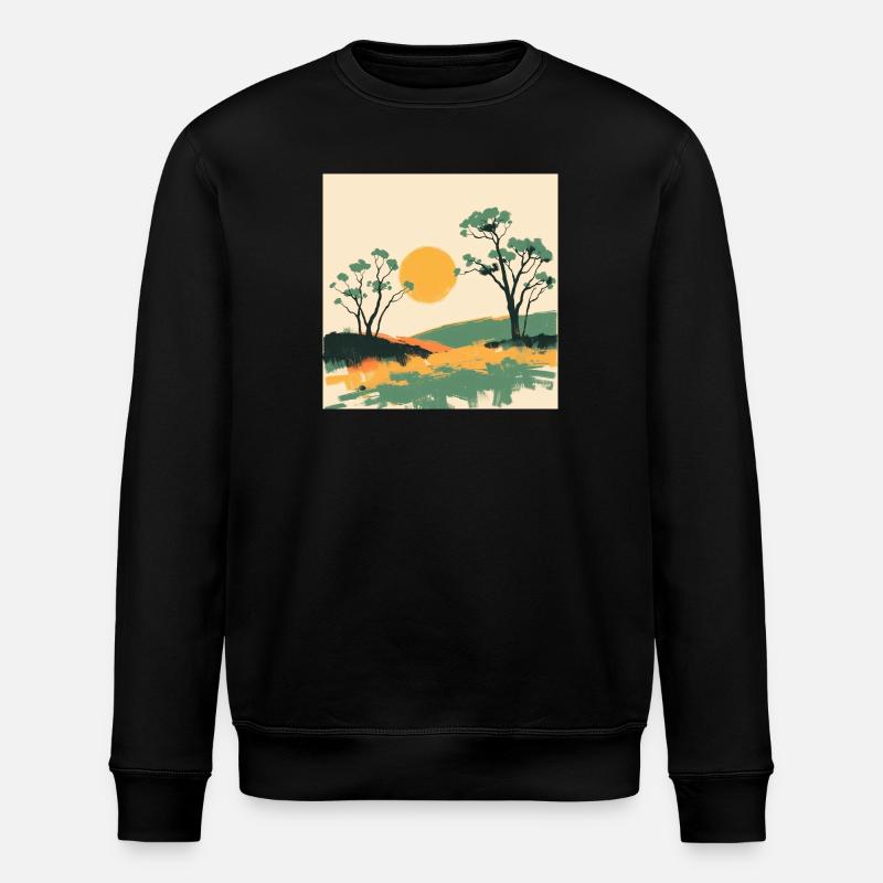 Sonnenhorizont und Kiefern - Stanley/Stella Unisex Bio-Sweatshirt ROLLER - Schwarz