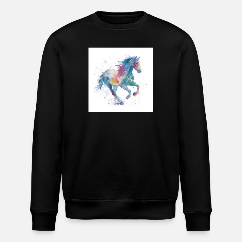 Cheval aquarelle au galop arc-en-ciel - Sweat bio ROLLER Stanley/Stella Unisexe - noir