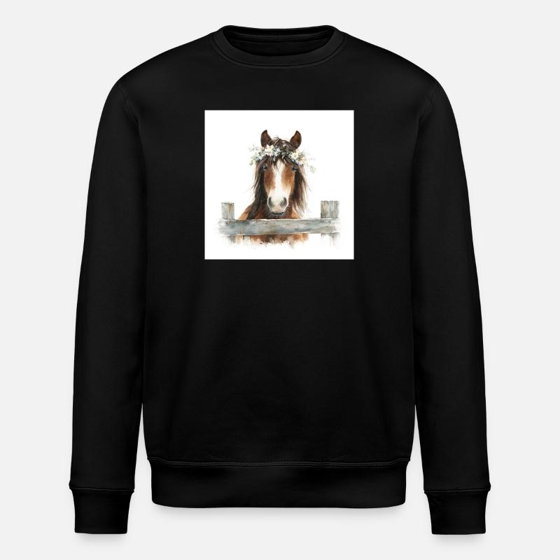 Poney couronné à fleurs - Sweat bio ROLLER Stanley/Stella Unisexe - noir