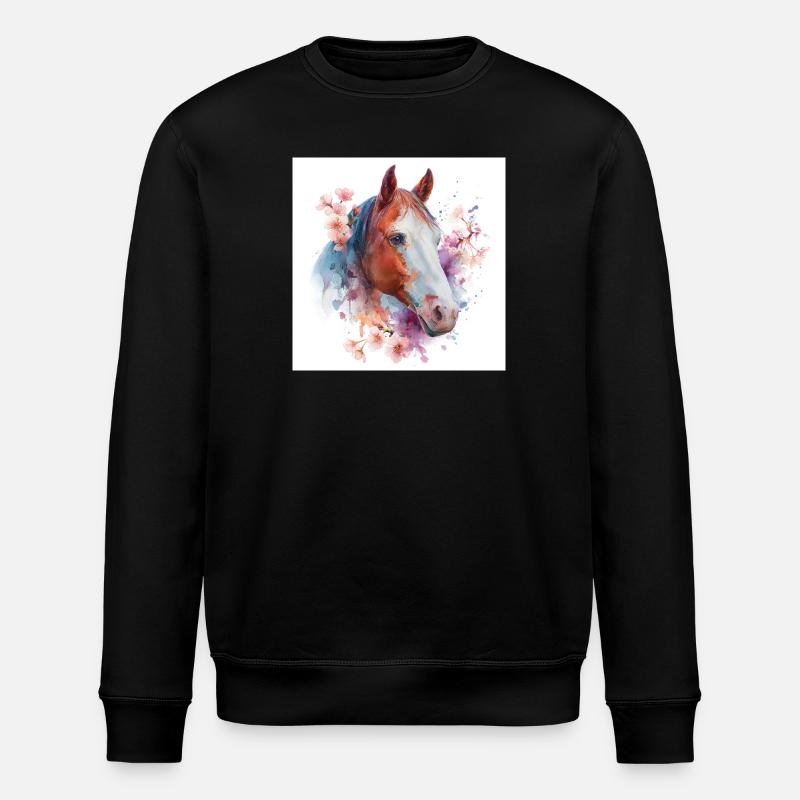 Cheval aquarelle florale - Sweat bio ROLLER Stanley/Stella Unisexe - noir