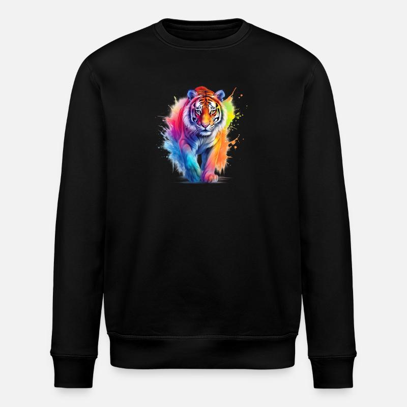Regenbogen Tiger im Aquarell-Farbsplash.Look - Stanley/Stella Unisex Bio-Sweatshirt ROLLER - Schwarz