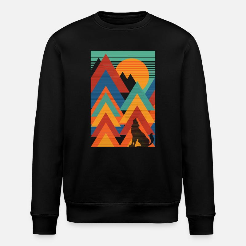 Landscape (Wolf, Triangles) - Stanley/Stella ROLLER Unisex Organic Sweatshirt - black