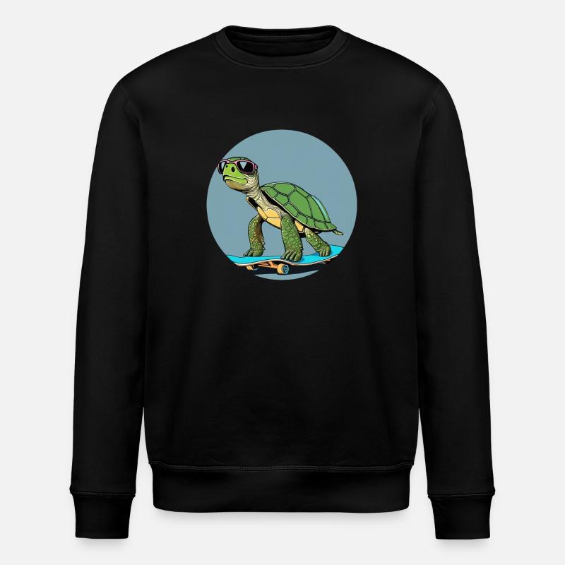 Schildkröte mit Skateboard - Stanley/Stella Unisex Bio-Sweatshirt ROLLER - Schwarz