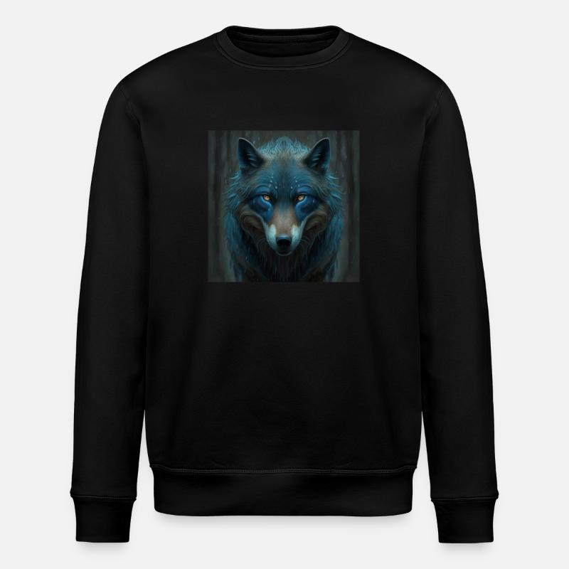 Blauer Wolf im Wald - Stanley/Stella Unisex Bio-Sweatshirt ROLLER - Schwarz