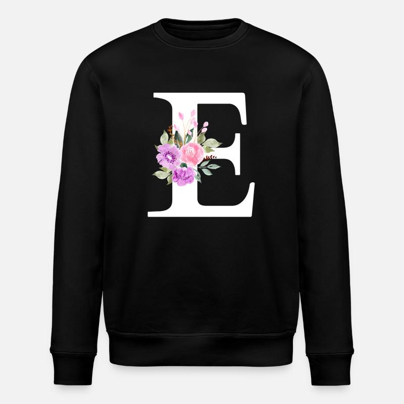 Lila Blumenbuchstabe E - Stanley/Stella Unisex Bio-Sweatshirt ROLLER - Schwarz