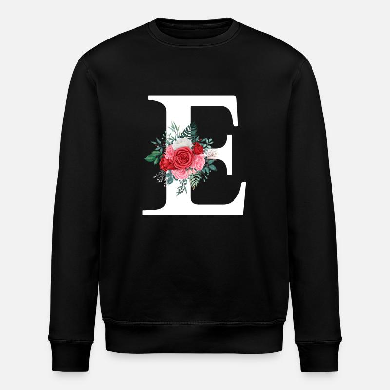 Roter Blumenbuchstabe E - Stanley/Stella Unisex Bio-Sweatshirt ROLLER - Schwarz