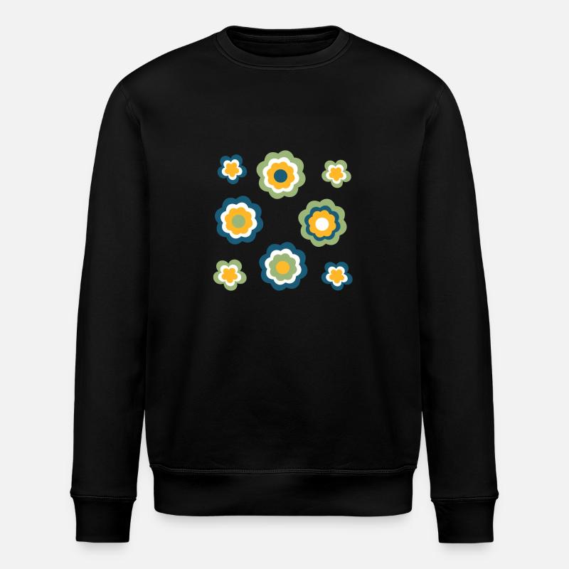 70s Flower Pattern Green - Stanley/Stella ROLLER Unisex Organic Sweatshirt - black