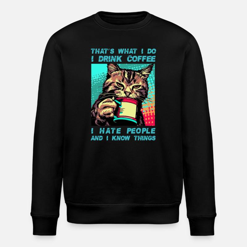 Kaffee mit einer Katze - Stanley/Stella Unisex Bio-Sweatshirt ROLLER - Schwarz
