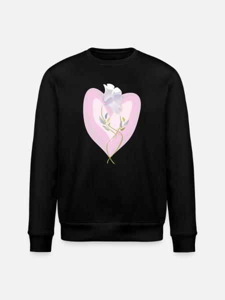Gentle White Tulip Heart Illustration - Stanley/Stella ROLLER Unisex Organic Sweatshirt - black