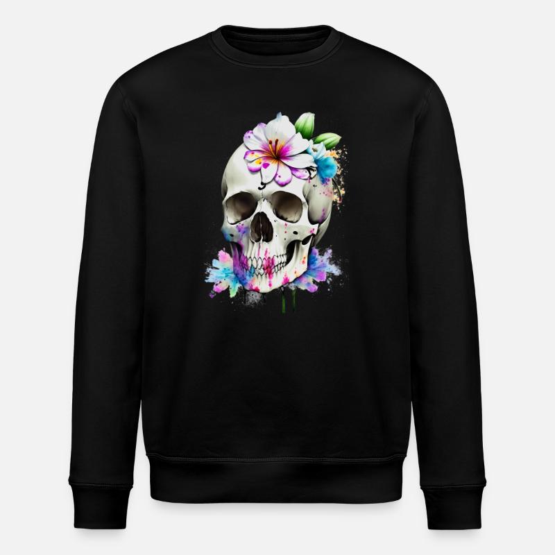 Schädel mit Lilien - Stanley/Stella Unisex Bio-Sweatshirt ROLLER - Schwarz