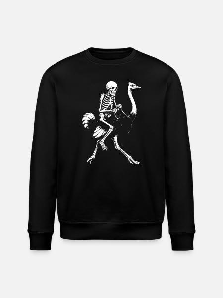 Eerie Skeleton on Flying Ostrich Illustration - Stanley/Stella ROLLER Unisex Organic Sweatshirt - black