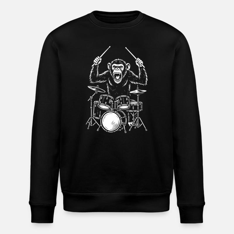 Drumming Chimp Band - Stanley/Stella ROLLER Unisex Organic Sweatshirt - black