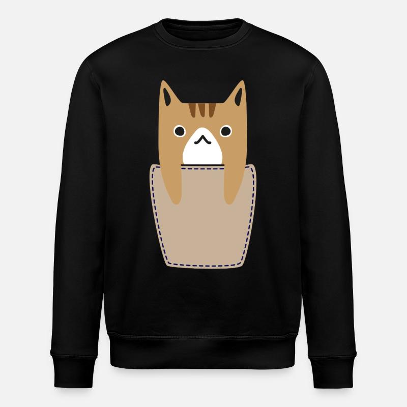 Poche poitrine avec chat - Sweat bio ROLLER Stanley/Stella Unisexe - noir