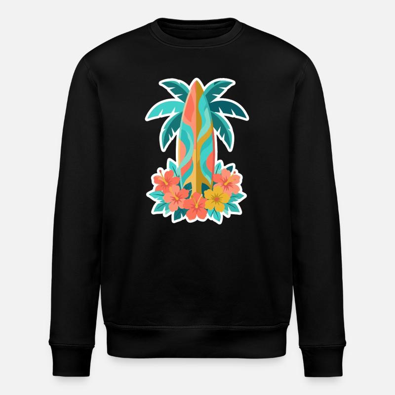 Tropical Surfboard Hibiscus Bloom - Stanley/Stella ROLLER Unisex Organic Sweatshirt - black